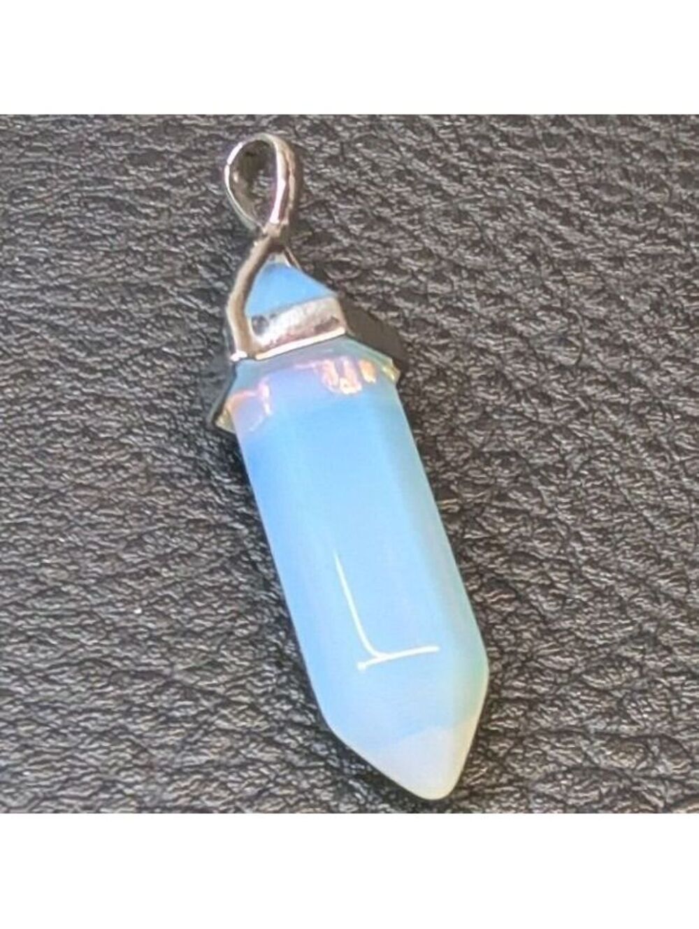 Opalite Crystal Point Pendant Iridescent White Hexagonal Wand Witchy 4 Necklace